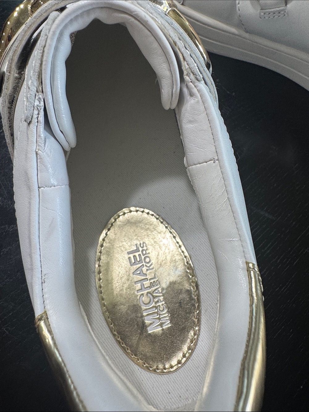 Michael Kors White Sneakers with Gold Heel Accent - Picture 6 of 13
